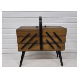 Vintage Wooden Accordion Sewing Box Dovetail