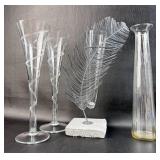 Crystal Trumpet Champagne Flutes w/ Metal Feather
