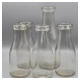 1 OLD QUART & 4 OLD PINT MILK BOTTLES