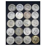20 KENNEDY HALF DOLLARS 1964 SILVER COINS