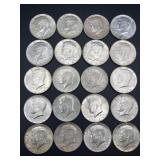 20 KENNEDY HALF DOLLARS 1964 SILVER COINS