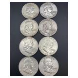 8 FRANKLIN HALF DOLLARS SILVER COINS