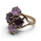 10k Gold Sapphire & Garnet Cluster Ring 4g