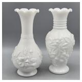 2- IMPERIAL MILK GLASS FLORAL 6.25" VASES