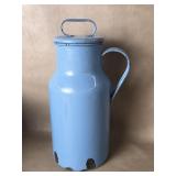 Old Blue Enamel Milk Can W/ Lid & Handle Lion