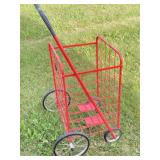 RED METAL ROLLING CART BASKET