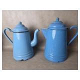 Pair Of Antique Blue Enamelware Graniteware
