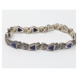 Sterling Silver Bracelet W Blue Inlay