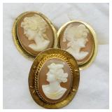 14K YELLOW GOLD 3 PC CAMEO SET POST EARRINGS &