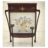 Victorian Fireplace Screen Stand w/ Needlework