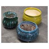 3 Green Ceramic Planter Bowls
