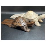 2 NOS Wood Carved Turtle Door Stops