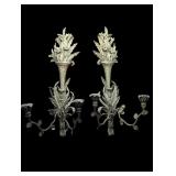 Antique Gilded Wood 2 Arm Candle Wall Sconces,
