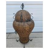Large Wicker & Metal Lidded Basket / Hamper
