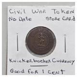 KNICKERBOCKER CIVIL WAR TOKEN