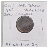 1863 JOHN P GRUBER CIVIL WAR TOKEN