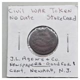 J.L. AGENS CIVIL WAR TOKEN NEW JERSEY