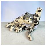 Pottery Cat in Pajamas Signed (damage/ repair)