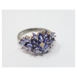 Sterling Silver & Blue Stone Cluster Ring