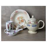 Vtg Floral Shawnee Teapot Crown Ivory Bowl +