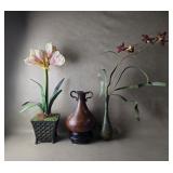 Oriental Style Bronze Tone Vase w/ Stand +