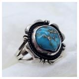 SIGNED SZ.7, STERLING SILVER TURQUOISE RING