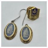 GOLD FILLED CAMEO & MOSONIC ITEMS