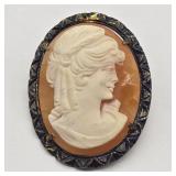 STERLING SILVER CAMEO PENDANT BROOCH