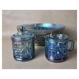Vtg Indiana Glass Blue Iridescent Carnival cream