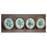 4 Floral Prints in Oval Frames