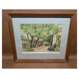 Signed Vintage Watercolor Print "Main Street" by