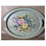 Shabby Blue , Roses Florals Tole Painted Tray