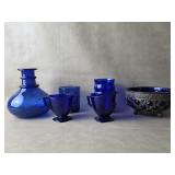 Lot of Vintage Blue Cobalt Glass + w/metal