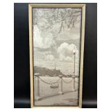 Vintage Textile Tapestry Lake Scene Framed