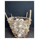 RUSTIC RAWHIDE, SINEW & STICK BASKET FULL OF FAUX