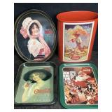 COCA-COLA TRASH CAN & 3 TRAYS 1970ï¿½s