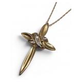 10k Gold & Diamond Necklace Cross Pendant 2.2g