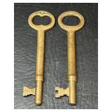 2 Brass Adlake Skeleton Keys