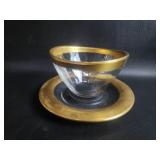 Vtg Dorothy Thorpe Glass Gold Rim 2 piece Server