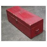 Old Red Painted Wooden Toolbox Chest