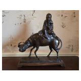 Vtg Patinated Cast Metal Laozi on Buffalo Incense