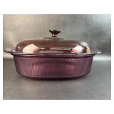 Corning Cranberry Glass Covered Casserole