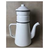 Vintage French Drip White Enamelware Coffee Pot