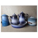 Vintage Gradient Blue Enamel Milk Can Bucket