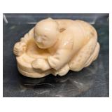 Japanese Carved Netsuke Figurine , Signed Resin