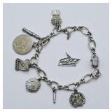STERLING SILVER CHARM BRACELET WITH CHARMS 9" NOT