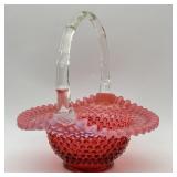 Fenton Art Glass Cranberry Hobnail Basket