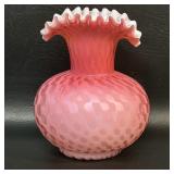 Vintage Pink Cased Satin Art Glass Vase w/ Ruffle