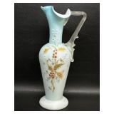 Victorian Cased Blue Ewer Vase w/ Hand Painted