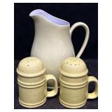 YELLOW CERAMIC WATER PITCHER & SALT & PEPPER